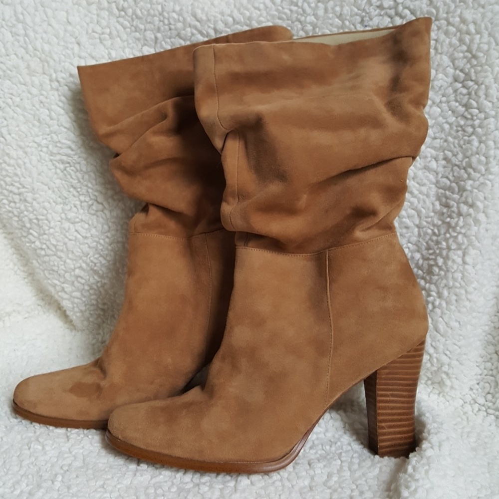 Colin Stuart tan suede slouchy heeled boots size 6